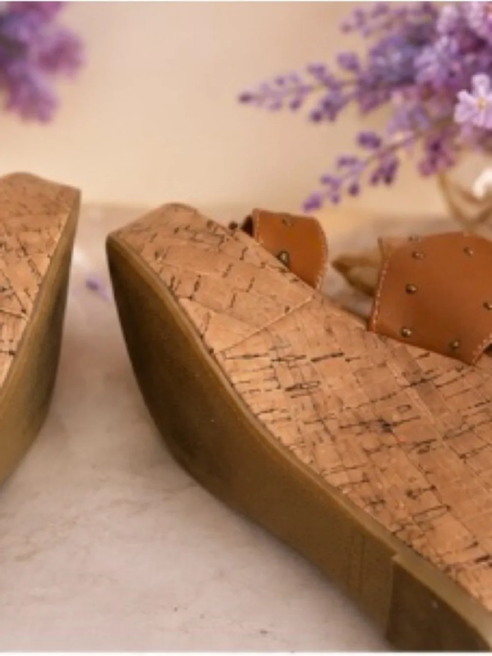 Women’s Tan Studded Cork Wedge Sandals